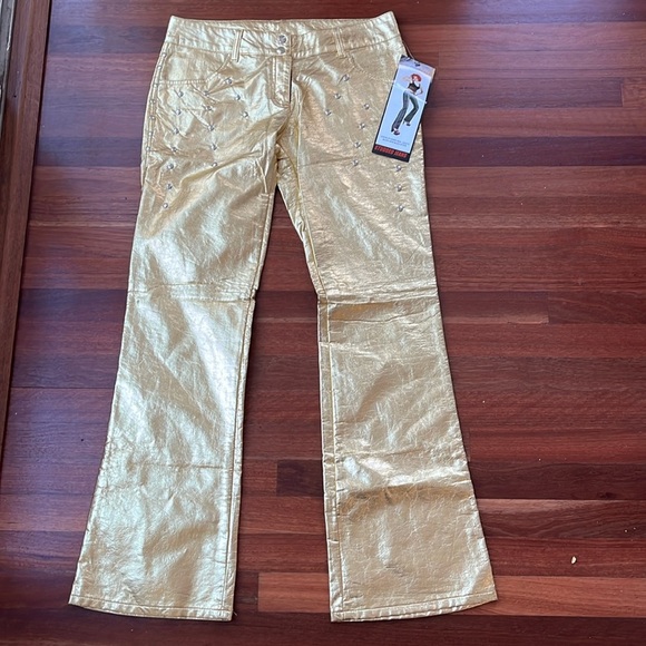 LIP SERVICE RARE! vintage 90s gold studded flare pants - Picture 1 of 9